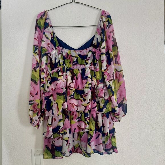 Abercrombie & Fitch Dress  Size M Tiered Chiffon Babydoll Floral Y2K Boho Hippie - Picture 15 of 15